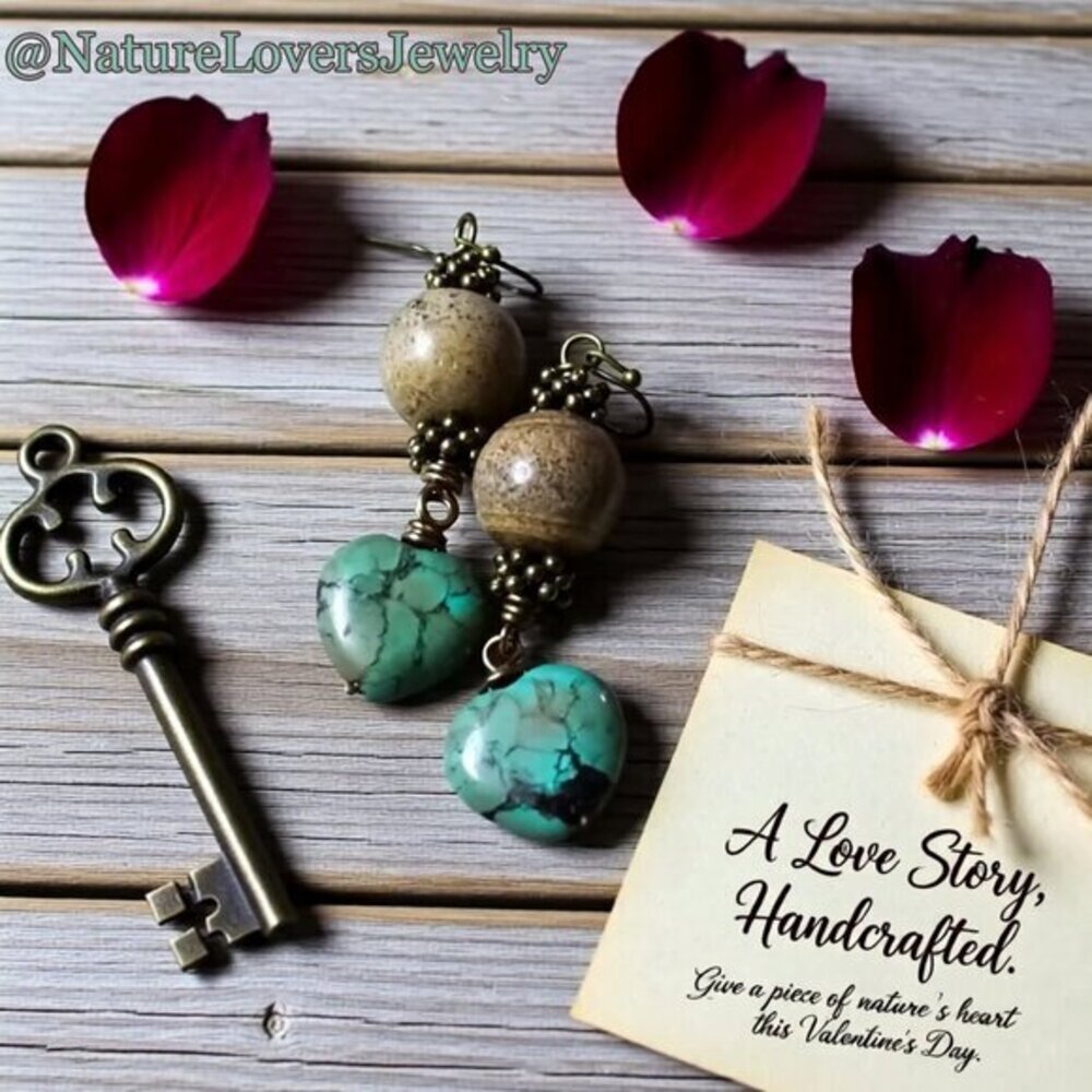 Thick + Chunky! Boho African Turquoise Heart Earrings - Unique & One-of-a-Kind